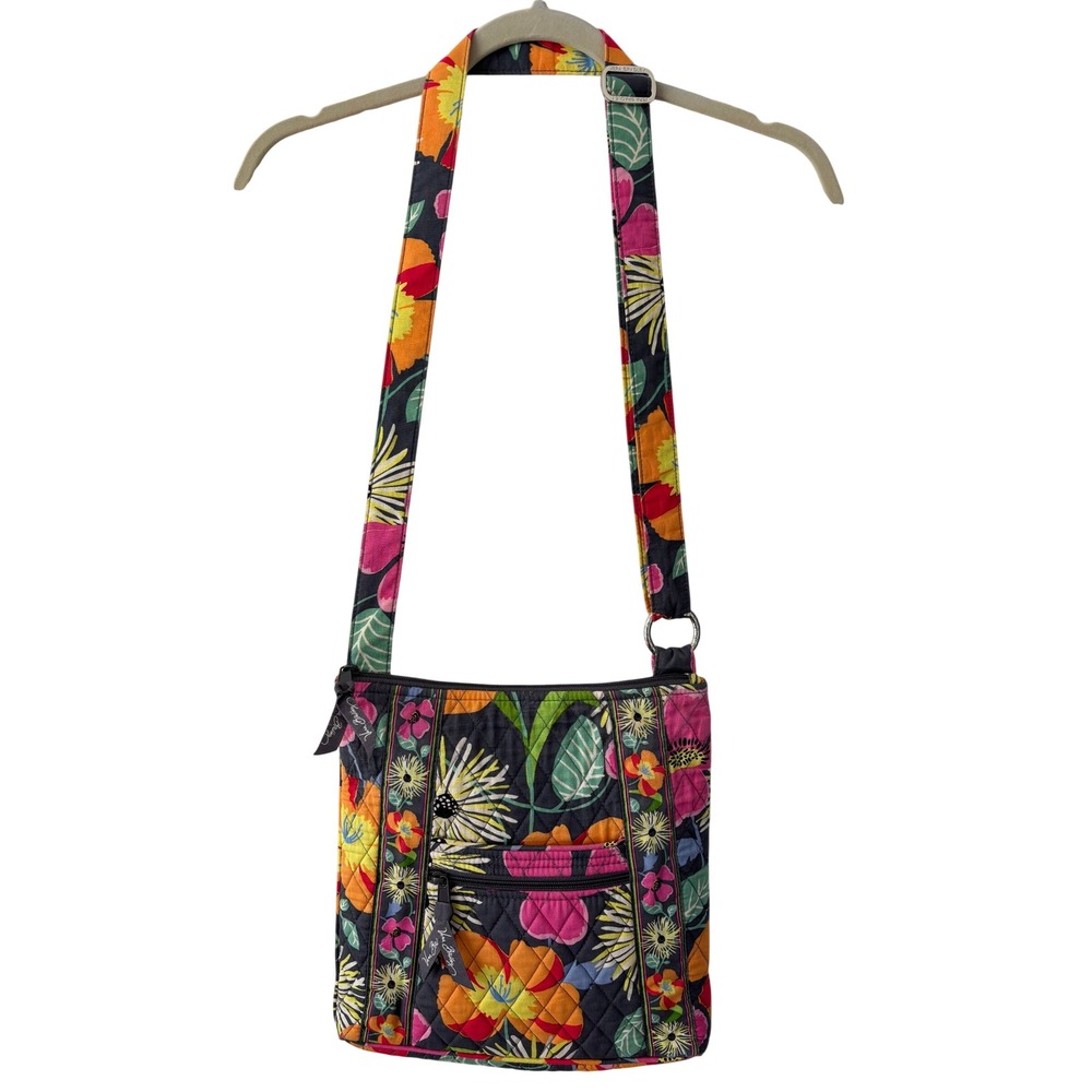 Vera Bradley Sun Valley Floral Quilted Cotton Crossbody Hipster Bag Navy Multi
